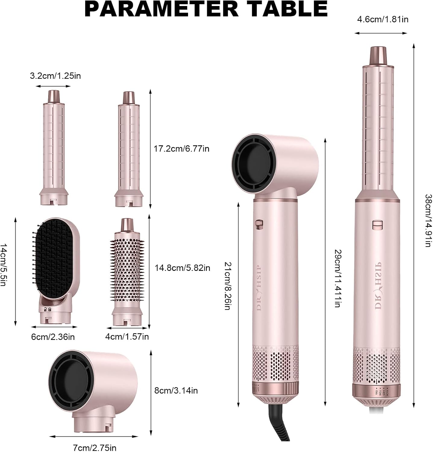 Dryhsip Hair Dryer Brush, 5-in-1 Hot Air Brush-Pink