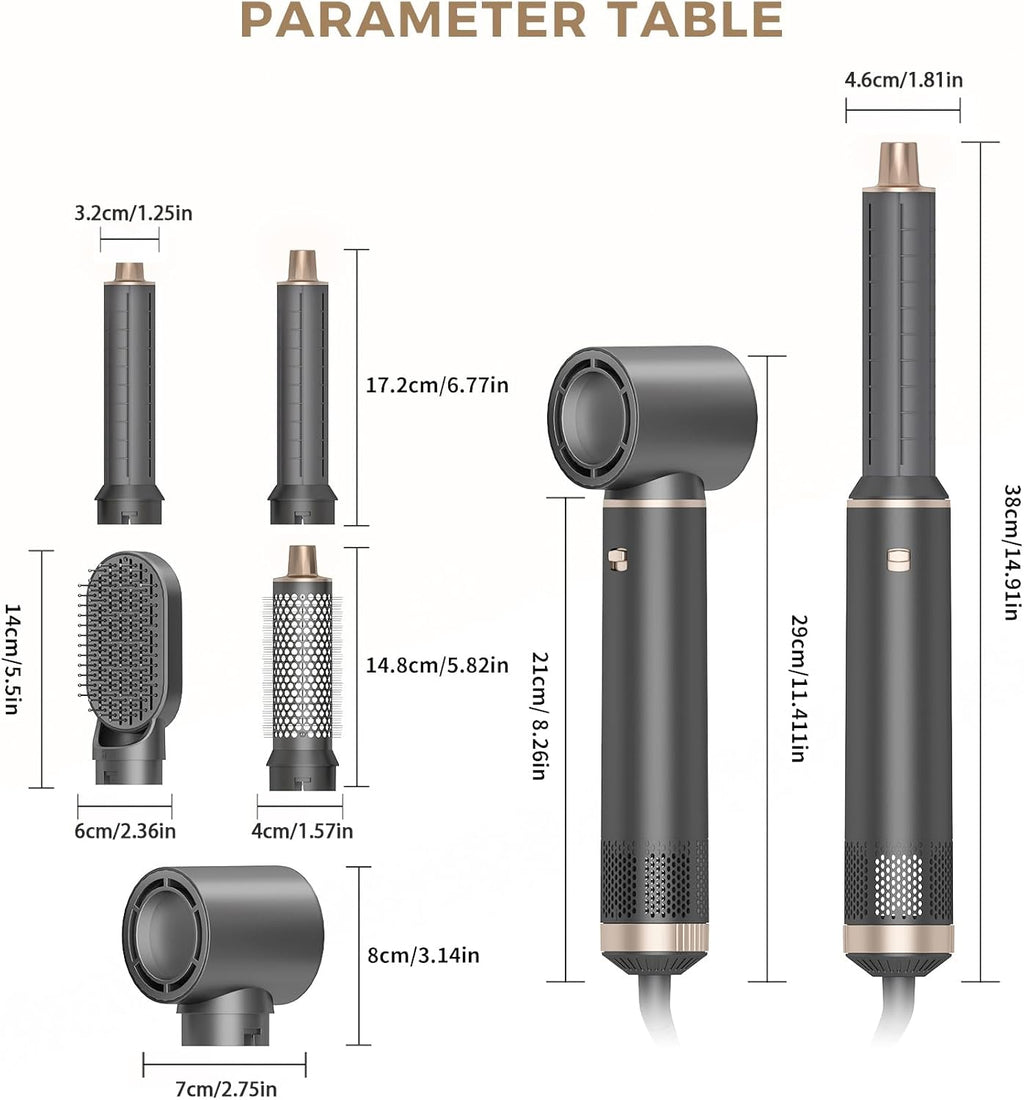 Dryhsip Hair Dryer Brush, 5-in-1 Hot Air Brush-Gray Gold