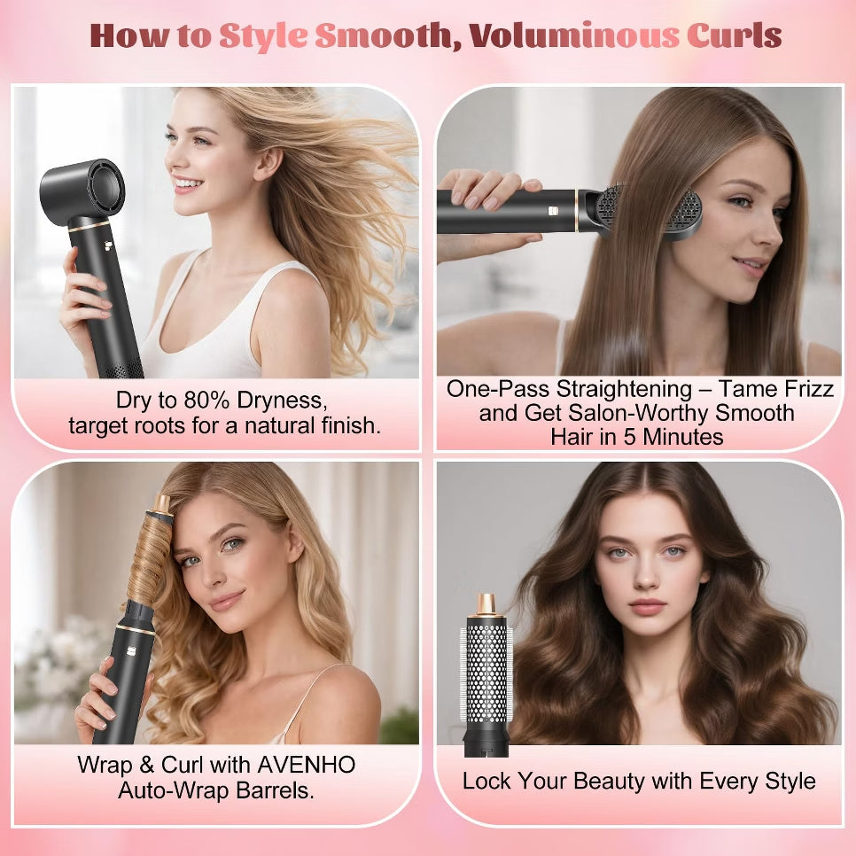 5-in-1 Hot Air Brush Styler with Ionic Technology - Black