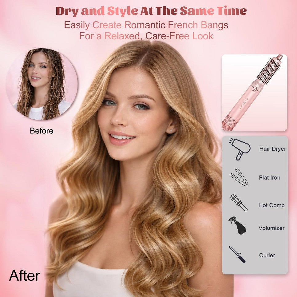 5-in-1 Hot Air Brush Styler with Ionic Technology - Pink