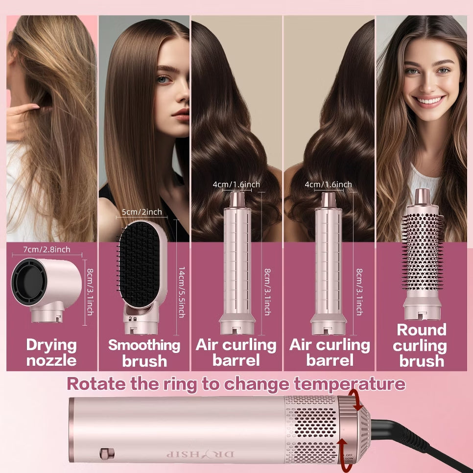 5-in-1 Hot Air Brush Styler with Ionic Technology - Pink