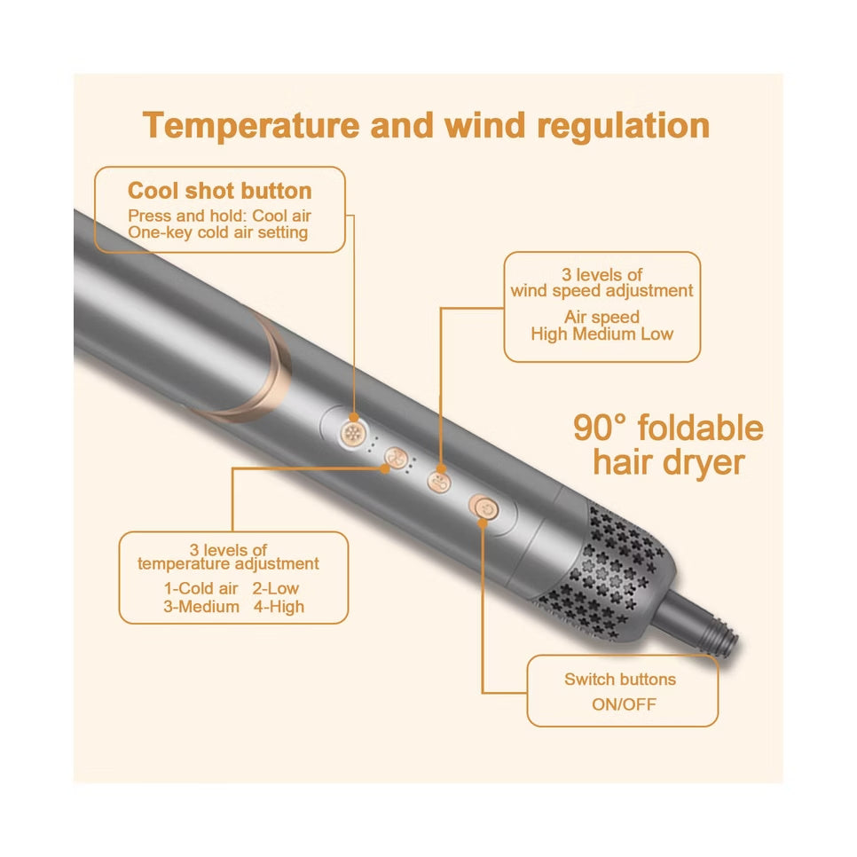 5-in-1 Foldable Hot Air Brush Styler with Ionic Technology - Gray