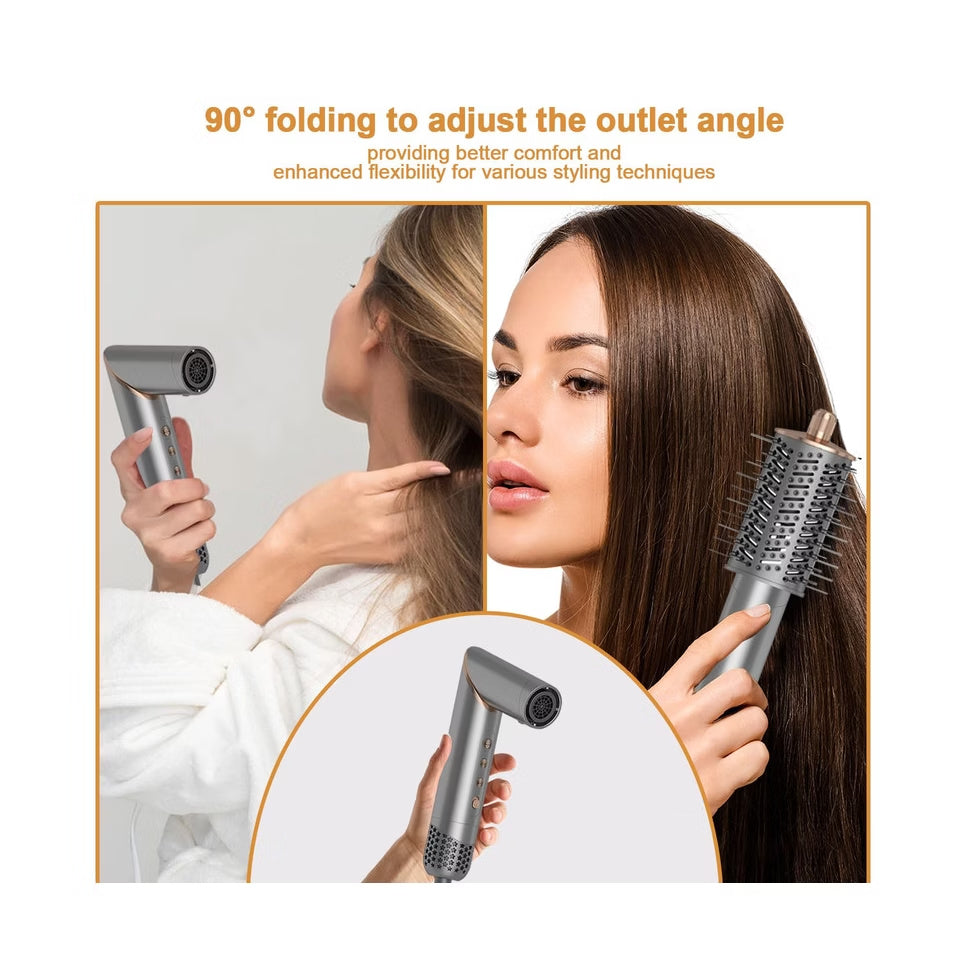 5-in-1 Foldable Hot Air Brush Styler with Ionic Technology - Gray