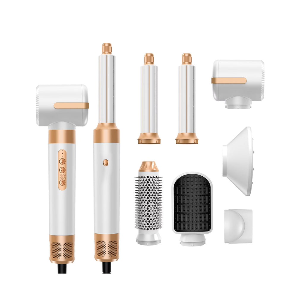 7-in-1 Ionic Hair Dryer Brush Styler with High-Speed Motor - White Gold