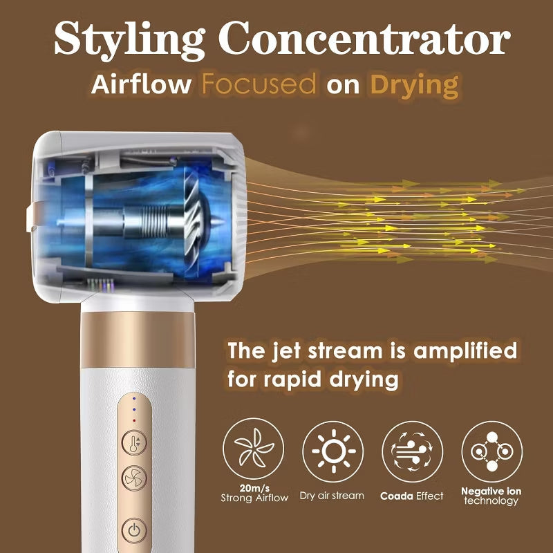 7-in-1 Ionic Hair Dryer Brush Styler with High-Speed Motor - White Gold