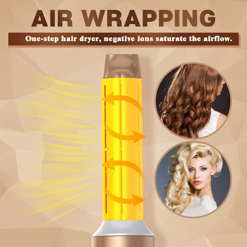 7-in-1 Ionic Hair Dryer Brush Styler with High-Speed Motor - White Gold