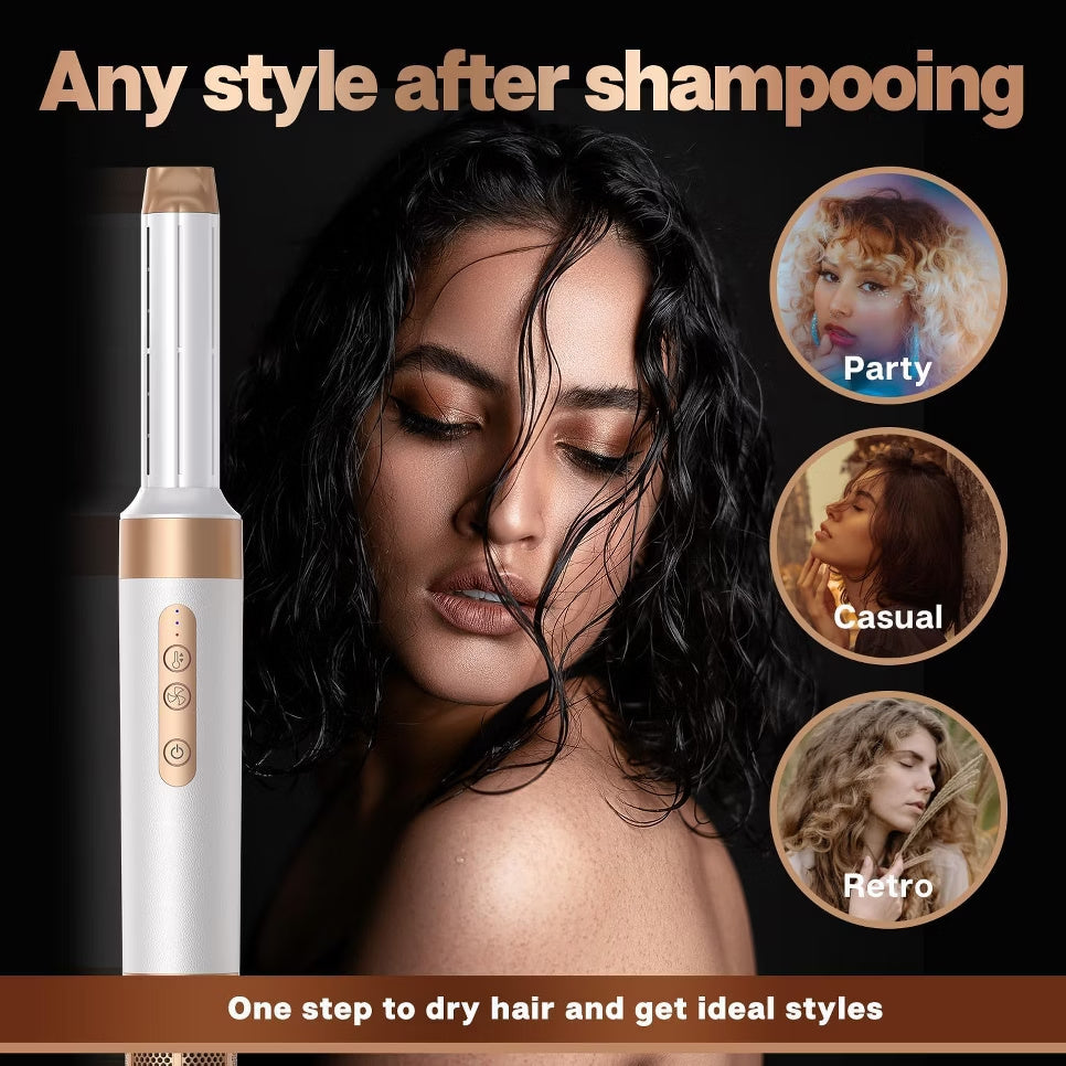 7-in-1 Ionic Hair Dryer Brush Styler with High-Speed Motor - White Gold