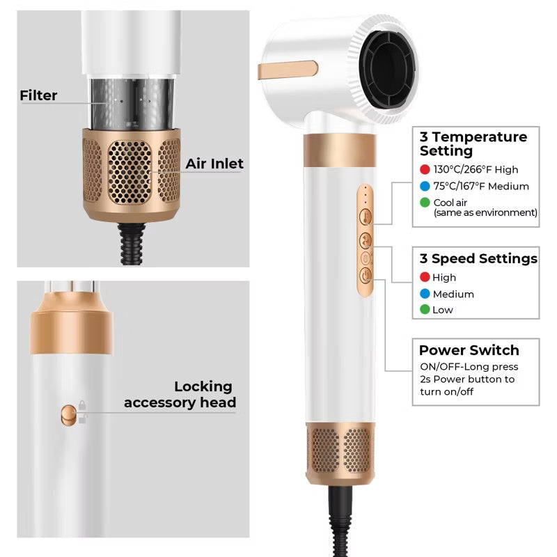 7-in-1 Ionic Hair Dryer Brush Styler with High-Speed Motor - White Gold