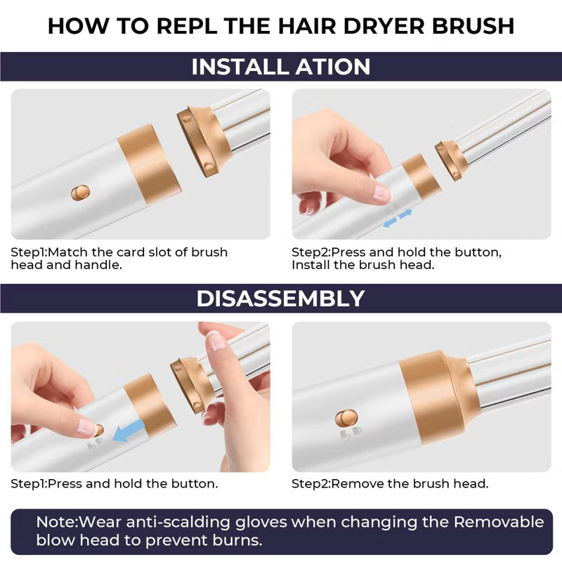 7-in-1 Ionic Hair Dryer Brush Styler with High-Speed Motor - White Gold