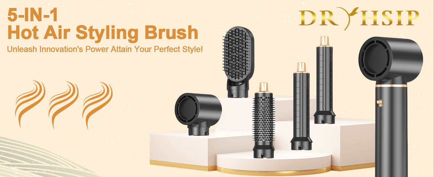 Dryhsip Hair Dryer Brush, 5-in-1 Hot Air Brush-Black