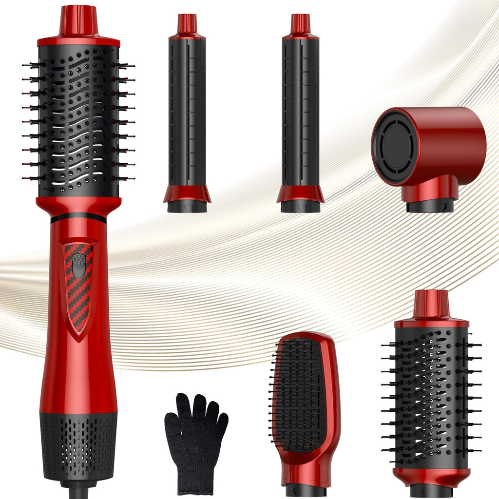 Dryhsip Hair Dryer Brush, 5-in-1 Hot Air Brush-Red