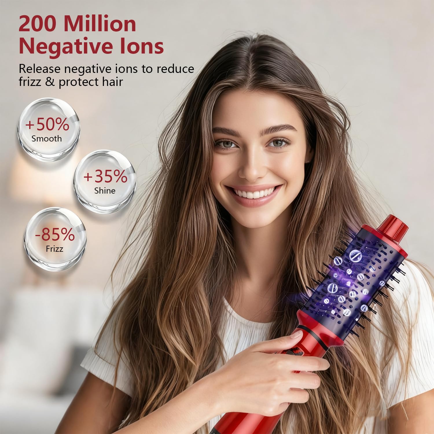 Dryhsip Hair Dryer Brush, 5-in-1 Hot Air Brush-Red