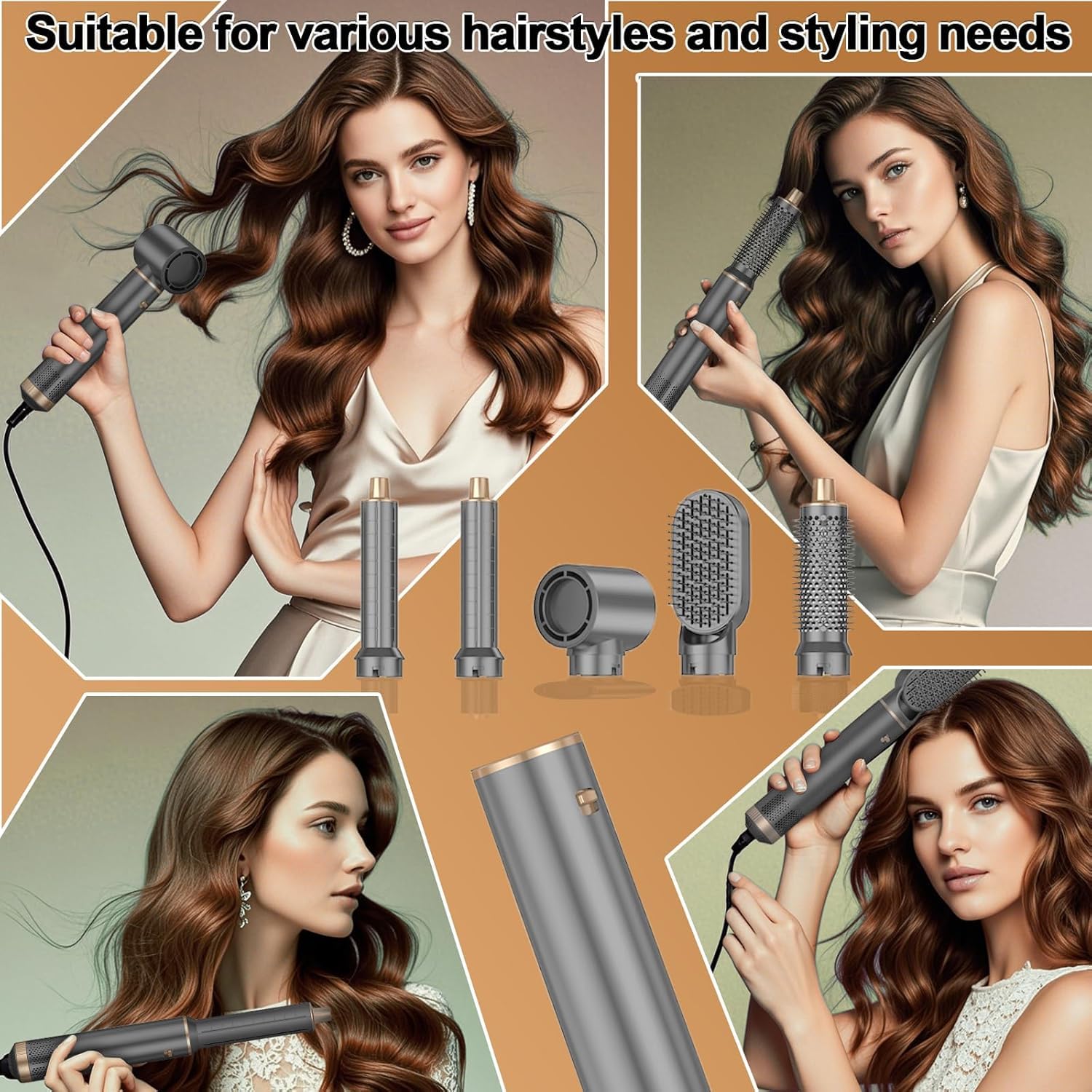 Dryhsip Hair Dryer Brush, 5-in-1 Hot Air Brush-black