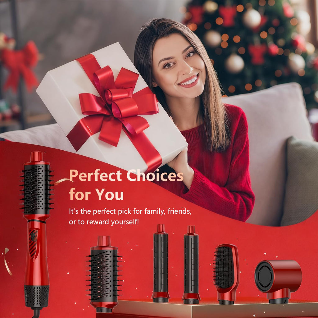 Dryhsip Hair Dryer Brush, 5-in-1 Hot Air Brush-Red