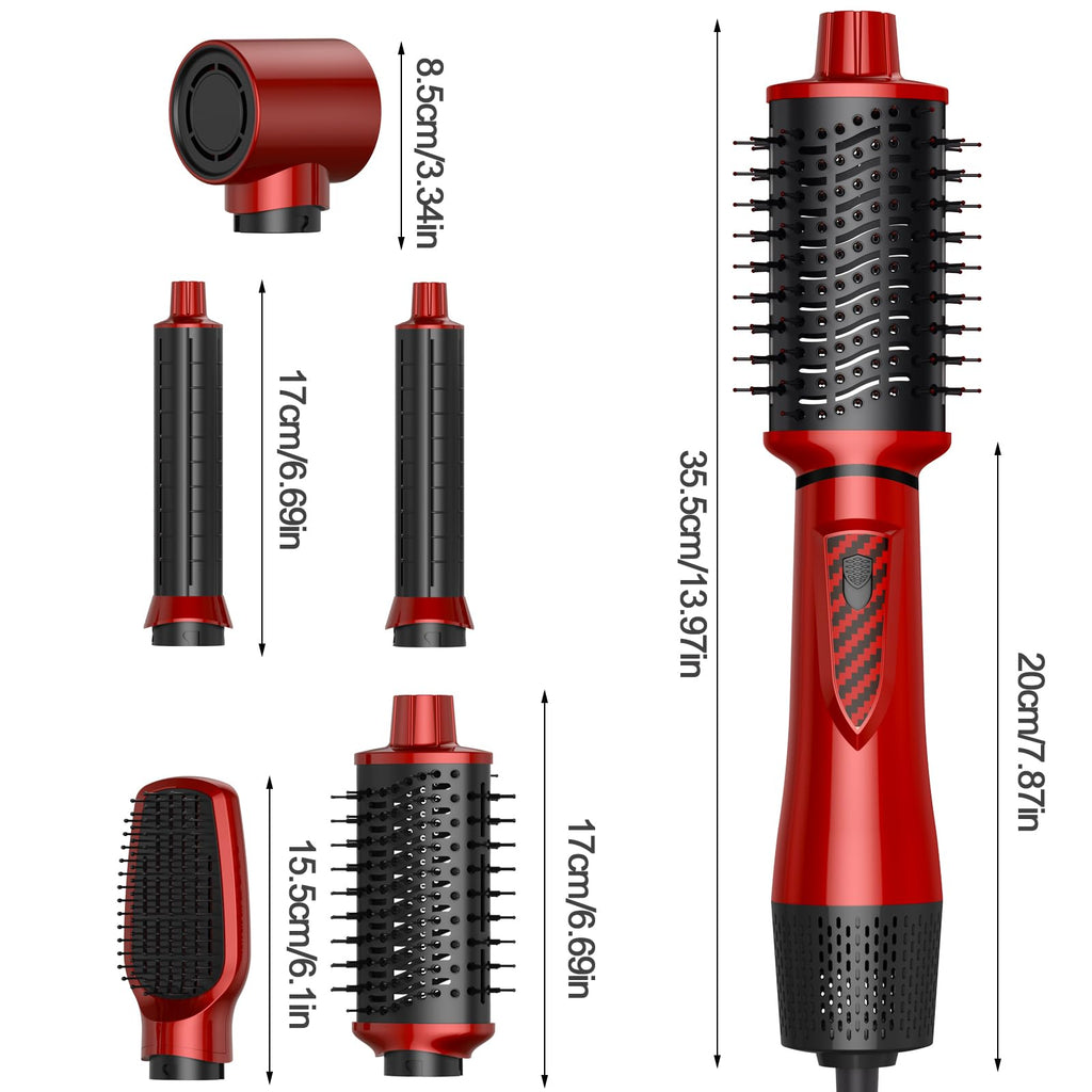 Dryhsip Hair Dryer Brush, 5-in-1 Hot Air Brush-Red