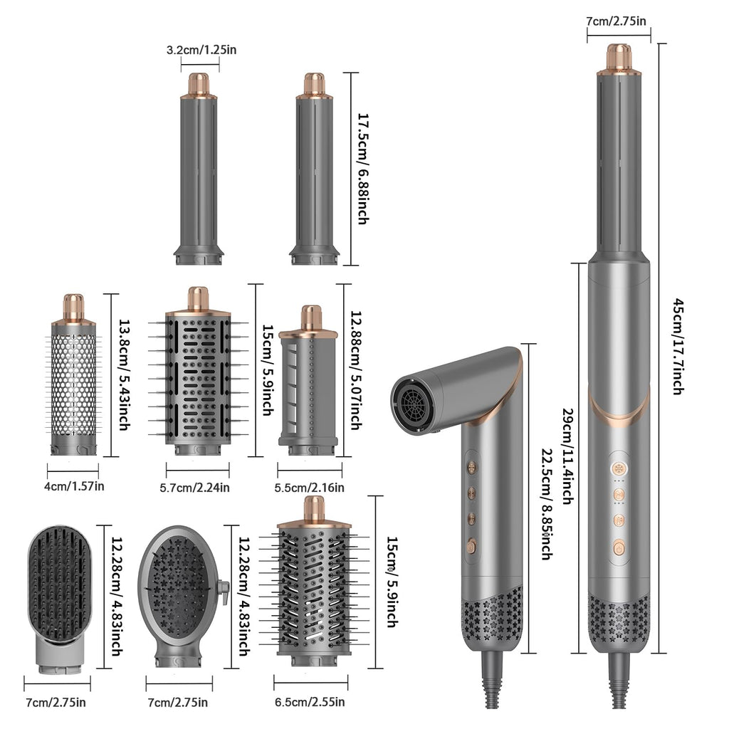 8 in 1 Hair Dryer Brush Set Air Hair Styler - Grey
