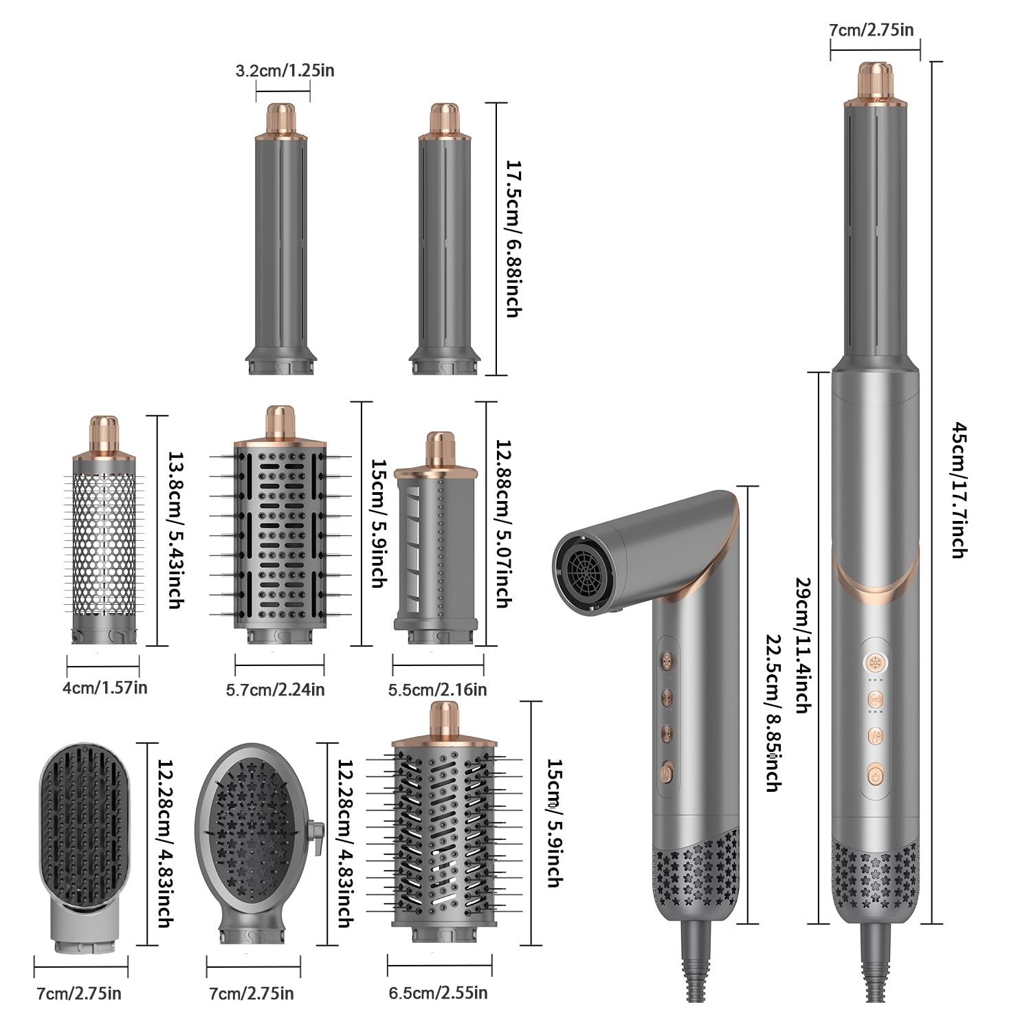 8 in 1 Hair Dryer Brush Set Air Hair Styler - Grey